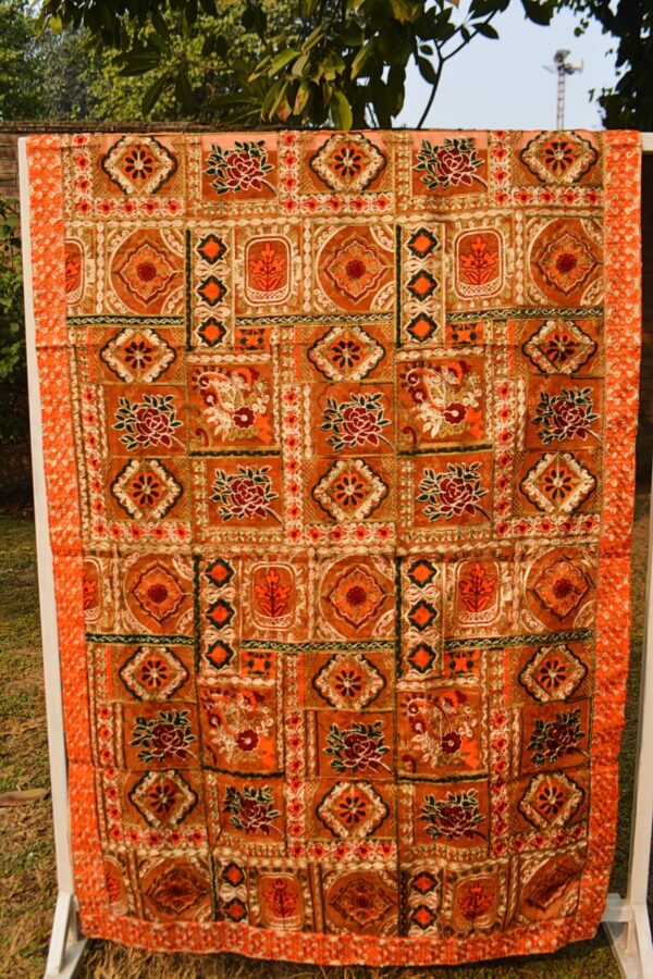 Embroidered Bakhtawar Dupatta - Orange Flora - Image 2