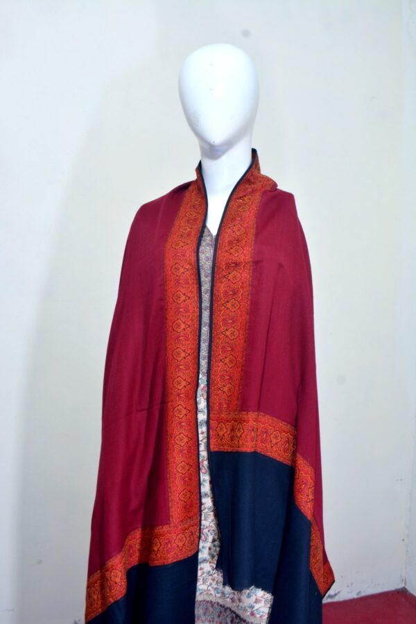 Kani Shawl with Scarlet Patch Border – Deep Maroon - Image 6