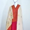 Cashmere TajPala Shawl – Scarlet Paisley Border – Pearl Bush - Image 4