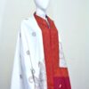 Cashmere TajPala Shawl - Scarlet Paisley Border – White - Image 3