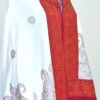 Cashmere TajPala Shawl - Scarlet Paisley Border – White - Image 4