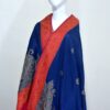 Cashmere TajPala Shawl - Scarlet Paisley Border – Deep Blue - Image 2