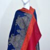 Cashmere TajPala Shawl - Scarlet Paisley Border – Deep Blue - Image 4